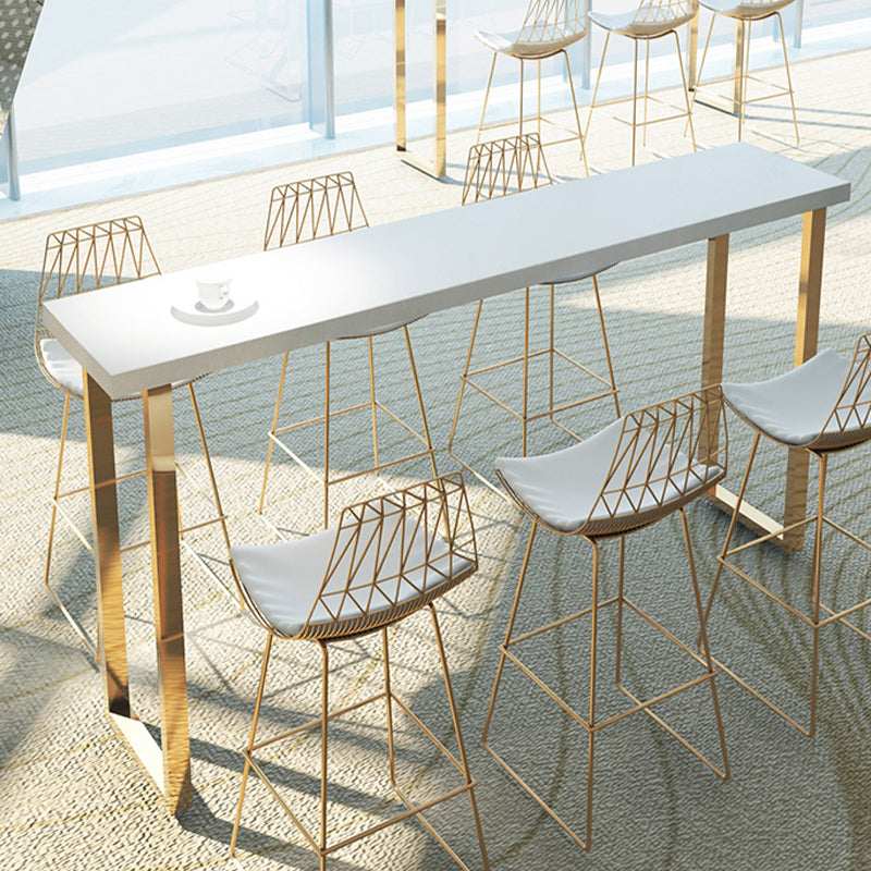 Solid Wood Counter Height Table White Top and Gold Base Bar Table 86.6"L x 15.7"W x 41.3"H Without Chairs Clearhalo 'Bar Furniture' 'Bar Tables' 'bar_tables' 'furn' 'furn_bar_tables' 'Furniture' 'Kitchen & Dining Furniture' 6689458