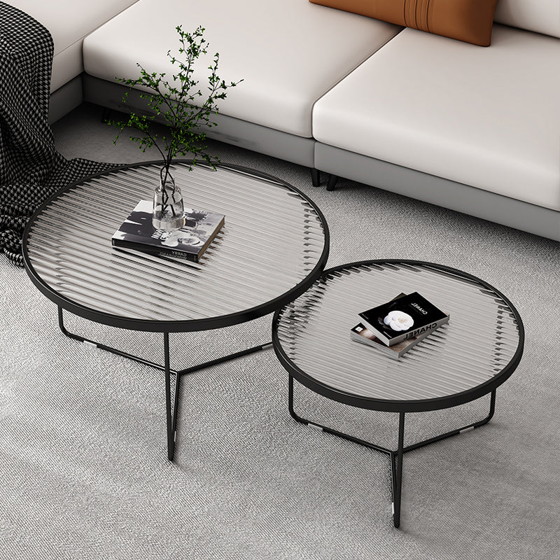 Contemporary Coffee Table Set Glass Round 2-Piece Coffee Cocktail Table Black Clearhalo 'Coffee & Accent Tables' 'Coffee Tables' 'coffee_tables' 'furn' 'furn_coffee_tables' 'Furniture' 'Living Room Furniture' 6691806