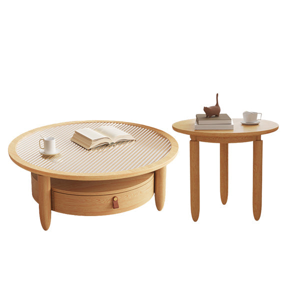 Contemporary Coffee Table Set Round Coffee Cocktail Table with Drawer