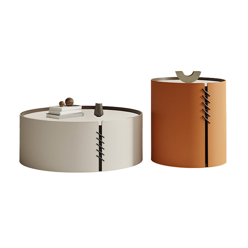 Contemporary Coffee Table Round Slate Drum Coffee Cocktail Table