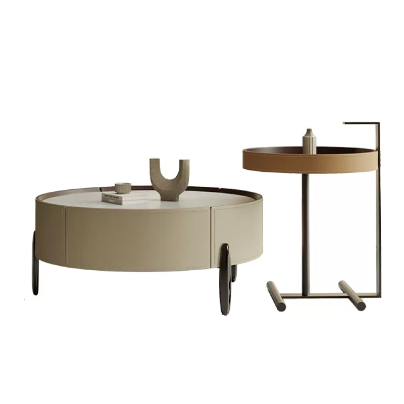 Contemporary Coffee Table Round 3 Legs Slate Coffee Cocktail Table