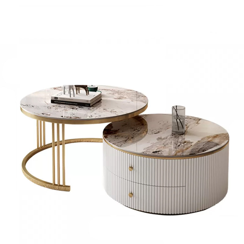 Round Frame Coffee Table Slate Nesting Coffee Table Set with Storage Tan Stone Clearhalo 'Coffee & Accent Tables' 'Coffee Tables' 'coffee_tables' 'furn' 'furn_coffee_tables' 'Furniture' 'Living Room Furniture' 6691947