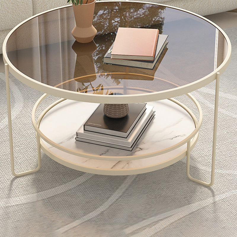 Round Tropical Single Coffee Table No Distressing Glass Coffee Table with 3 Legs Tan White Clearhalo 'Coffee & Accent Tables' 'Coffee Tables' 'coffee_tables' 'furn' 'furn_coffee_tables' 'Furniture' 'Living Room Furniture' 6692203