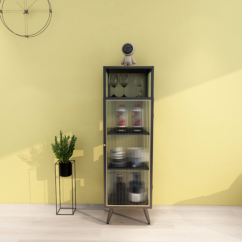 Contemporary Curio Cabinet Metal Glass Doors Hutch Buffet for Dining Room Black Clearhalo 'Display & China Cabinets' 'display_china_cabinets' 'furn' 'furn_display_china_cabinets' 'Furniture' 'Kitchen & Dining Furniture' 6697013