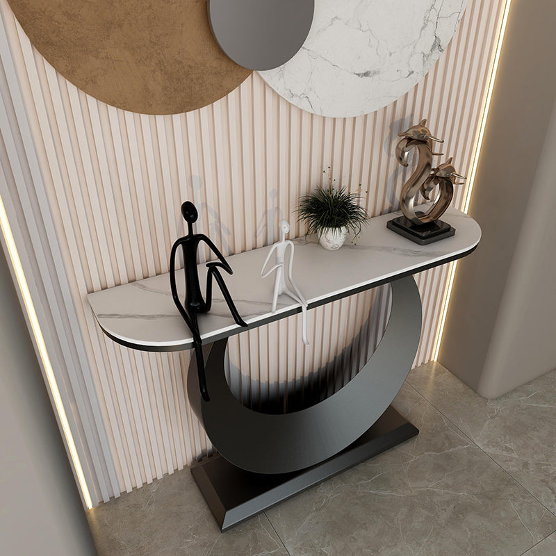 Modern Half Moon Console Table Antique Finish Console Sofa Table 59"L x 12"W x 31"H Black White Clearhalo 'Console Tables' 'console_tables' 'Entry & Mudroom Furniture' 'furn' 'furn_console_tables' 'Furniture' 6697338