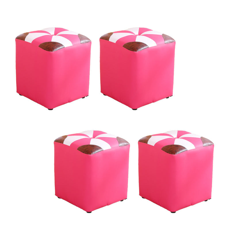 Purple Modern Pouf Leather Check Print Pouf for Drawing Room Rose Red 4 Piece Set Clearhalo 'furn' 'furn_ottomans_poufs' 'Furniture' 'Living Room Furniture' 'Ottomans & Poufs' 'ottomans_poufs' 6704097