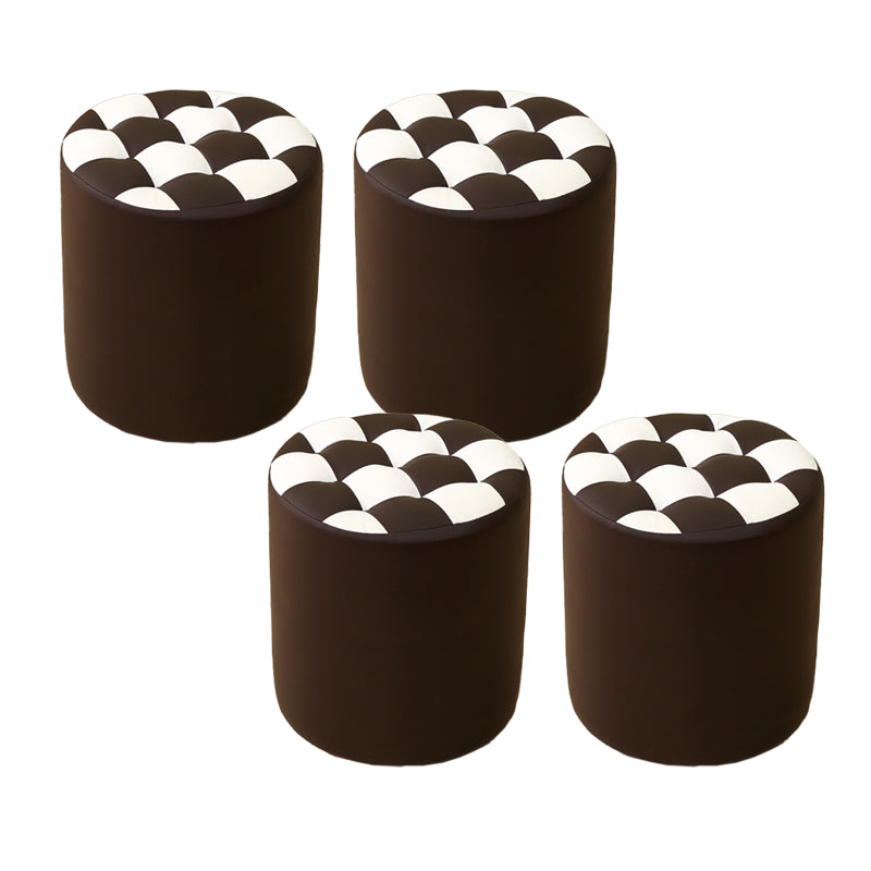 Modern Round Pouf Plaid Pattern Leather Pouf for Drawing Room Dark Brown 4 Piece Set Clearhalo 'furn' 'furn_ottomans_poufs' 'Furniture' 'Living Room Furniture' 'Ottomans & Poufs' 'ottomans_poufs' 6704146