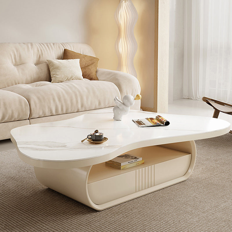 Pedestal Modern Slate Cocktail Table Free-Form Single Coffee Table with Shelf 51"L x 35"W x 14"H Clearhalo 'Coffee & Accent Tables' 'Coffee Tables' 'coffee_tables' 'furn' 'furn_coffee_tables' 'Furniture' 'Living Room Furniture' 6704994