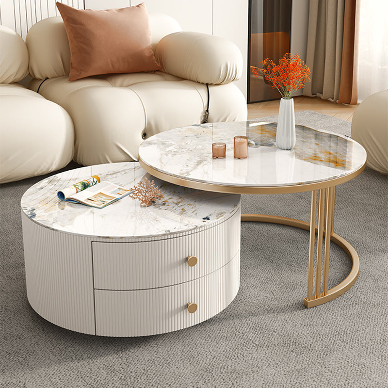 ラウンドフレームグラムコーヒーテーブルセットスレートネスティングコーヒーテーブルセット