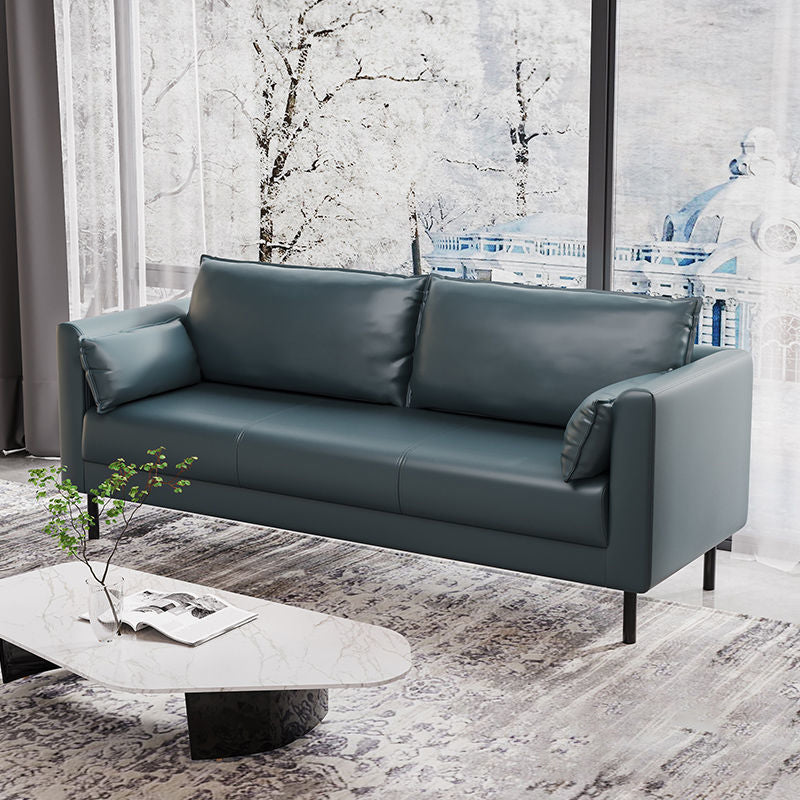 Tuxedo Arm Sofa Stain Resistant Faux Leather Standard Sofa with 4 Pillows Airy Blue Clearhalo 'furn' 'furn_sofas' 'Furniture' 'Living Room Furniture' 'Sofa' 'sofas' 6706422