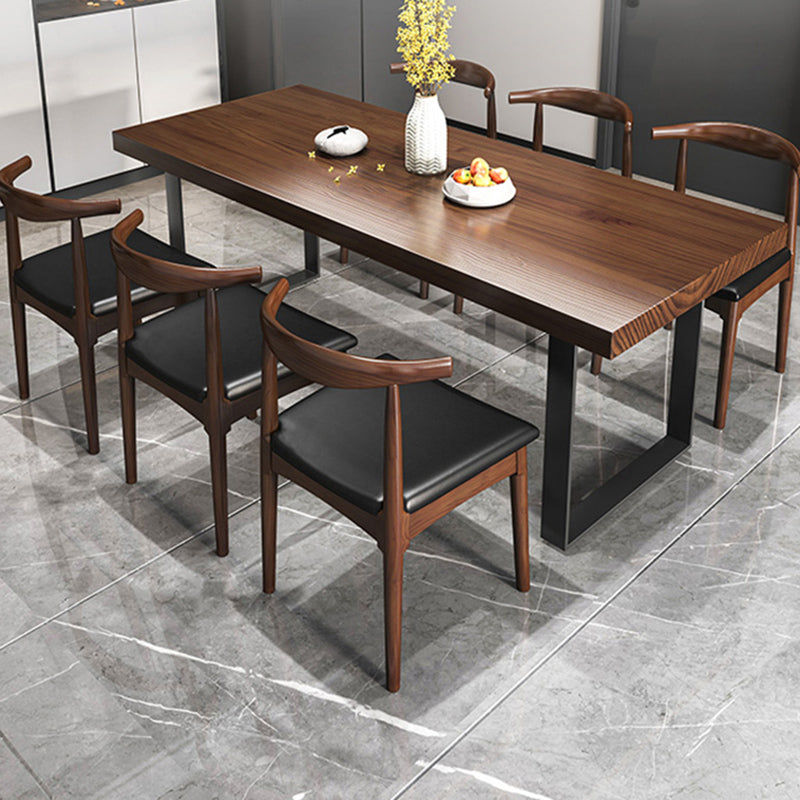 Brown Solid Wood Industrial Dining Table Set 1/2/5/7 Pcs Dinette Set for Home 7 Pieces: Table, 6 Chairs Clearhalo 'Dining Room Sets' 'Dining Tables & Seating' 'dining_room_set' 'furn' 'furn_dining_room_set' 'Furniture' 'Kitchen & Dining Furniture' 6711786
