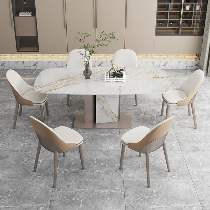 Ensemble de table de glamour en pierre blanc avec chaises en cuir 1/4/5/6/7 PCS Dining Set pour la maison