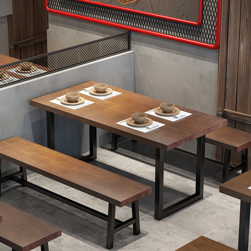 Brown Solid Wood Furniture with Chairs 1/2/3/5 Pcs Industrial Dinette Set 3 Pieces: Table, 2 Benches Clearhalo 'Dining Room Sets' 'Dining Tables & Seating' 'dining_room_set' 'furn' 'furn_dining_room_set' 'Furniture' 'Kitchen & Dining Furniture' 6711973