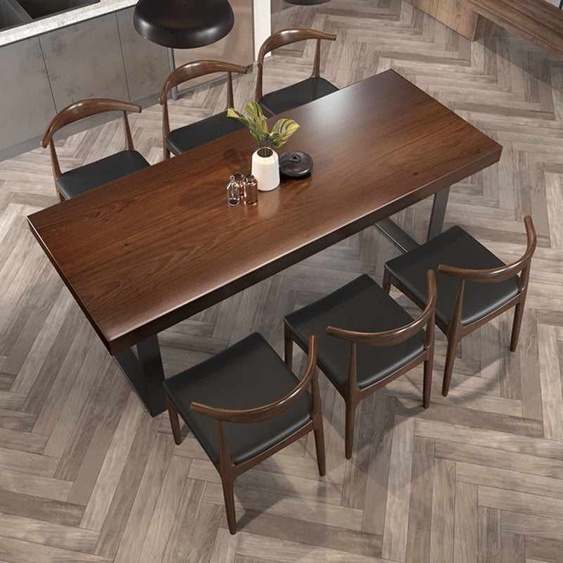 Meubles en bois massif marron avec chaises à cornes de vache 1/5/7 pcs modernes