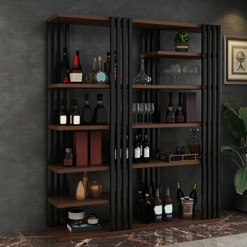 Metal Floor Bottle Wine Rack Contemporary Wine Holder with Storage Shelves 63"L x 13.4"W x 78.7"H Brown Clearhalo 'furn' 'furn_wine_racks' 'Furniture' 'Kitchen & Dining Furniture' 'Wine Racks' 'wine_racks' 6712585