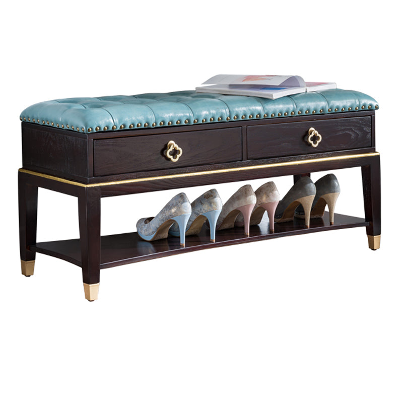14" W Cushioned Seating Bench Rectangle Shoe Storage Entryway Bench 39.4"L x 13.8"W x 18.9"H Sky Blue-Black Clearhalo 'Benches' 'Chairs & Seating' 'furn' 'furn_benches' 'Furniture' 'Living Room Furniture' 6717662