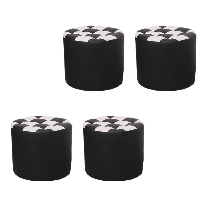 Color Block Ottoman Faux Leather Stain Resistant Cylinder Shape Pouf Ottoman 12"L x 12"W x 11"H Black 4 Piece Set Clearhalo 'furn' 'furn_ottomans_poufs' 'Furniture' 'Living Room Furniture' 'Ottomans & Poufs' 'ottomans_poufs' 6719086
