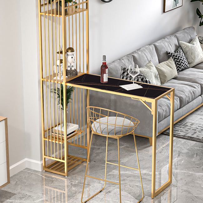 Glam Rectangle Bar Set 1/2 Pieces Self-Storing Leaf Pub Table with Upholstered Stool 2 Pieces: Black Gold Table, Stool Clearhalo 'Bar Furniture' 'furn' 'furn_home_bar_bar_sets' 'Furniture' 'Home Bars & Bar Sets' 'home_bar_bar_sets' 'Kitchen & Dining Furniture' 6719316