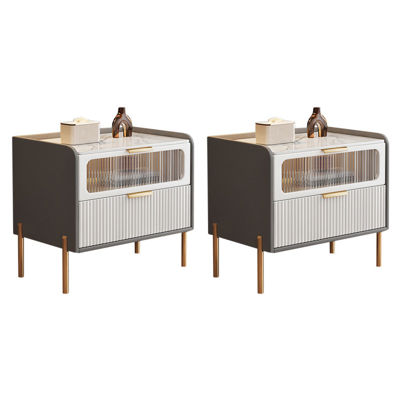 Zeitgenössisches Bett Nachttisch Stein Akzenttisch Nachttisch mit 2 Schubladen