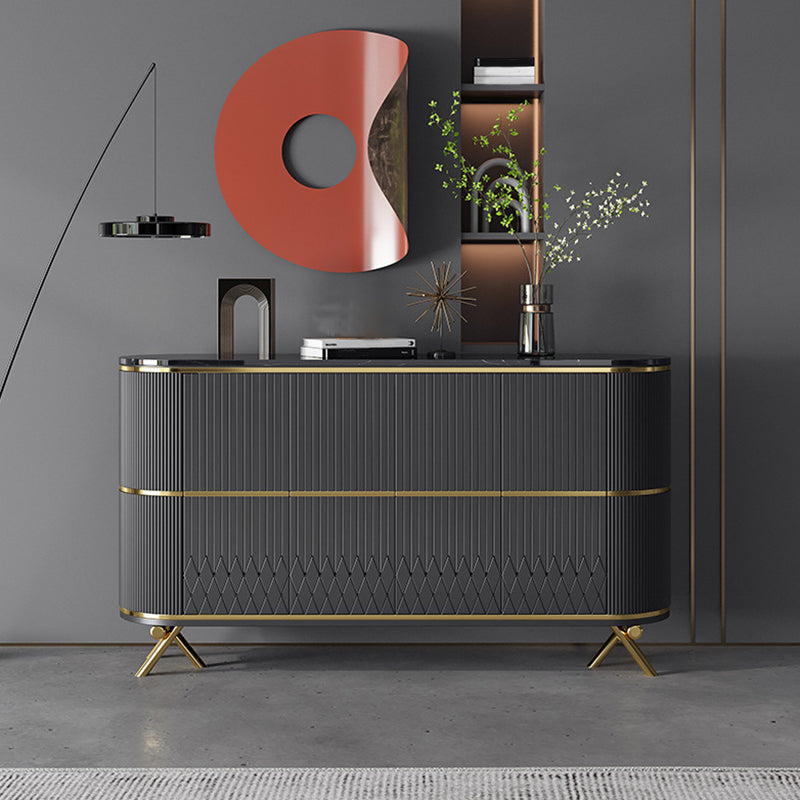 Glam Stone Top Sideboard Engineered Wood Side Board with Gold Legs Dark Gray Clearhalo 'buffet_sideboard' 'Buffets & Sideboards' 'furn' 'furn_buffet_sideboard' 'Furniture' 'Kitchen & Dining Furniture' 6733035