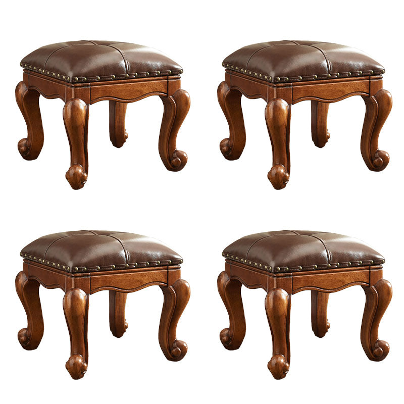 Mid-Century Modern Pouf Ottoman Genuine Leather Tufted Nailhead Trim Rectangle Ottoman Brown 4 Piece Set Clearhalo 'furn' 'furn_ottomans_poufs' 'Furniture' 'Living Room Furniture' 'Ottomans & Poufs' 'ottomans_poufs' 6734172