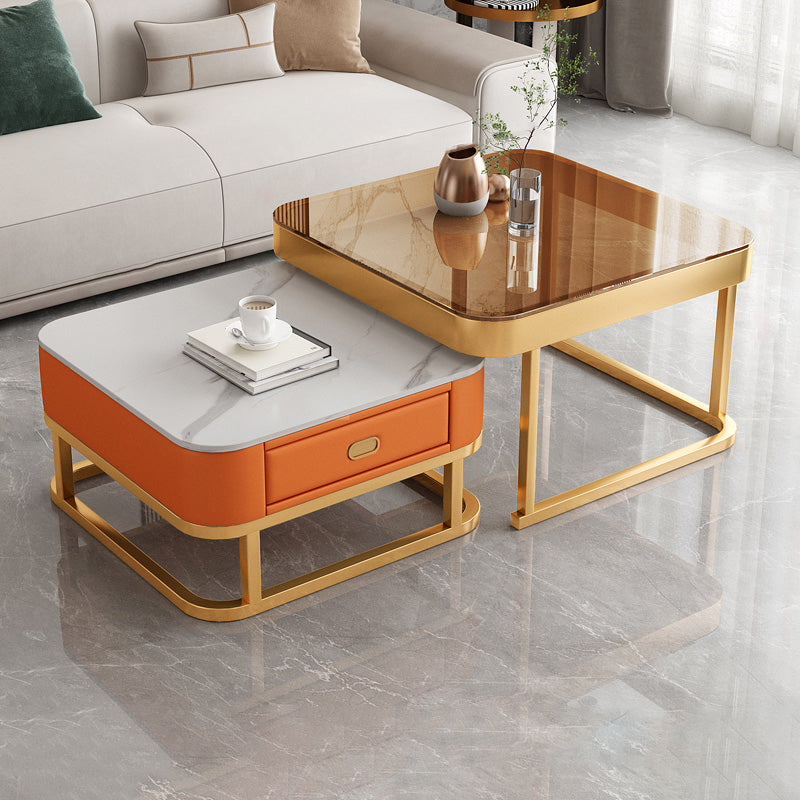 Frame Square Coffee Table Set Glam Nesting Coffee Table Set with Drawer