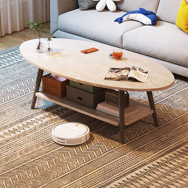 Modern Wood Cocktail Table 4 Legs Coffee Table with Storage Shelf 47"L x 24"W x 16.5"H Grey Free Form Clearhalo 'Coffee & Accent Tables' 'Coffee Tables' 'coffee_tables' 'furn' 'furn_coffee_tables' 'Furniture' 'Living Room Furniture' 6736327