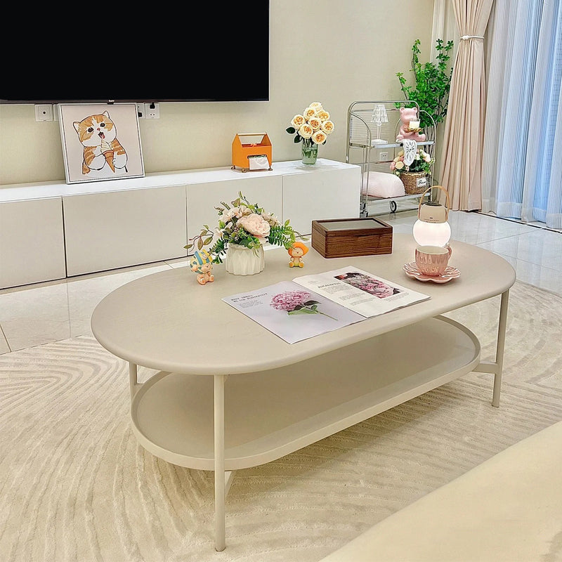 Nessun tavolino in legno angosciante set da caffè ovale bianco