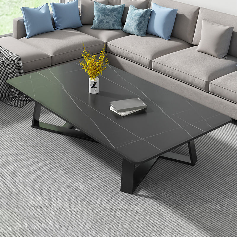 Mesa de café de piedra y metal café o mesa de altura contemporánea con patas cruzadas