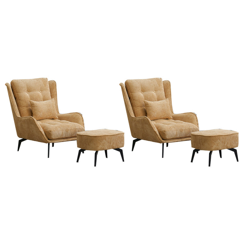 Modern Accent Chair Solid Color Corduroy Tufted Back Basic Four Leg Chair Yellow 2 Piece Set With Ottoman Clearhalo 'Accent Chairs' 'accent_chairs' 'Chairs & Seating' 'furn' 'furn_accent_chairs' 'Furniture' 'Living Room Furniture' 6737007