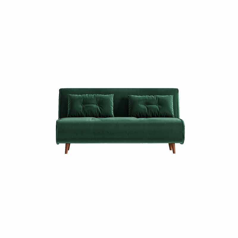 Armless Contemporary Sofa with Pillows Seating in Forest Green and Beige