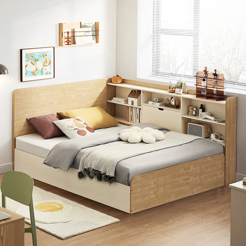Bed de madera maciza natural nórdica 39.37 "H BARAVIA incluye marco de cama con almacenamiento