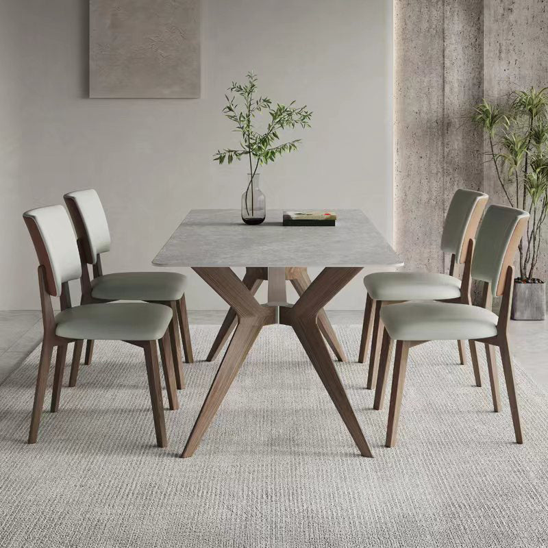 Contemporary Style 1/2/5 Pieces Dining Chairs Set Rectangle Stone Furniture in Gray