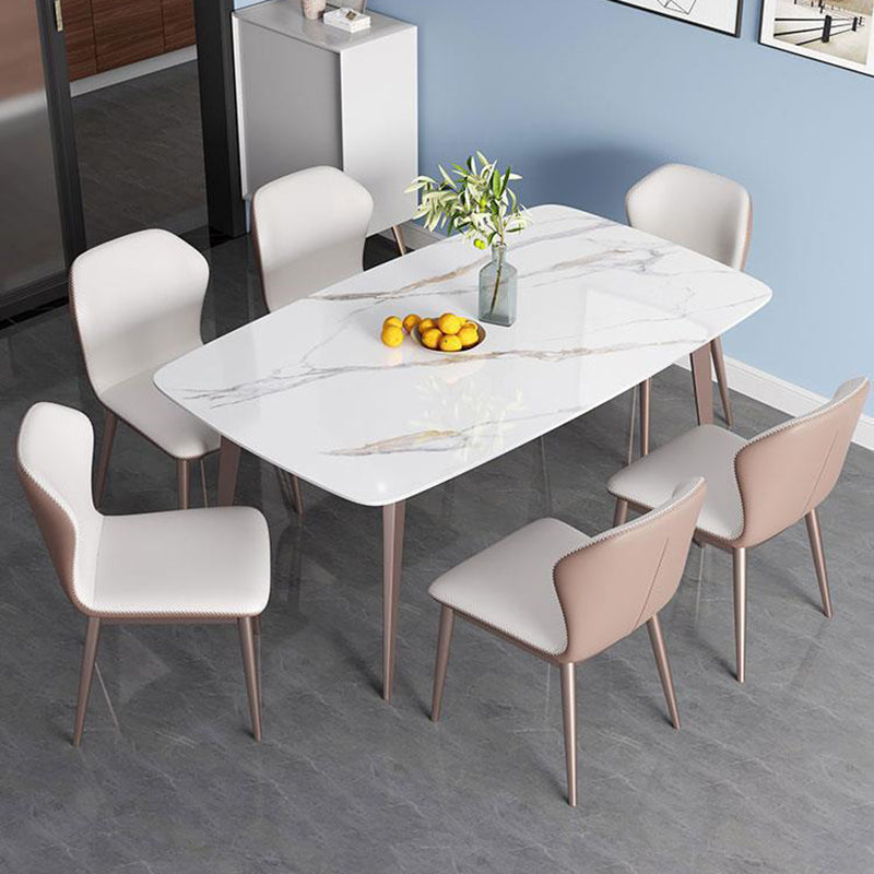 Contemporary Style 1/2/5/7 Pieces Dining Chairs Set Stone Rectangle Furniture in White