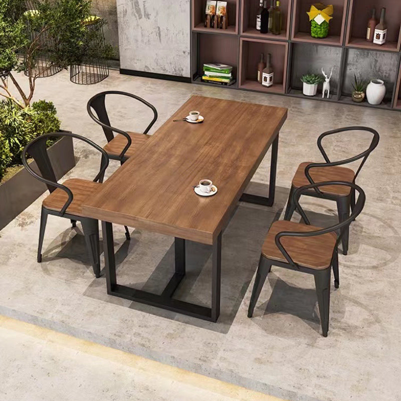 Fixed Industrial Dining Set 1/3/5 Pcs Brown Solid Wood Furniture for Home