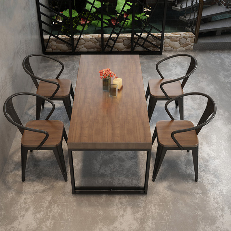 Fixed Industrial Dinette Set 1/5 Pcs Brown Solid Wood Furniture for Home