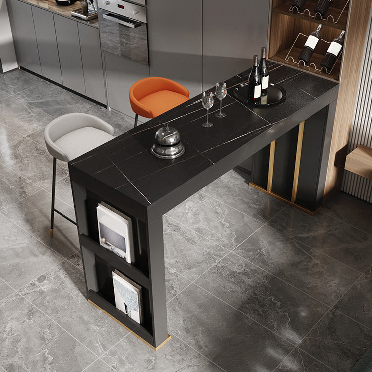 Stone Bar Table Set Modern Style Rectangle 1/2/3 Pieces Bar table with Backless Stools 3 Pieces: Black Table, 2 Stools Clearhalo 'Bar Furniture' 'furn' 'furn_home_bar_bar_sets' 'Furniture' 'Home Bars & Bar Sets' 'home_bar_bar_sets' 'Kitchen & Dining Furniture' 6742147