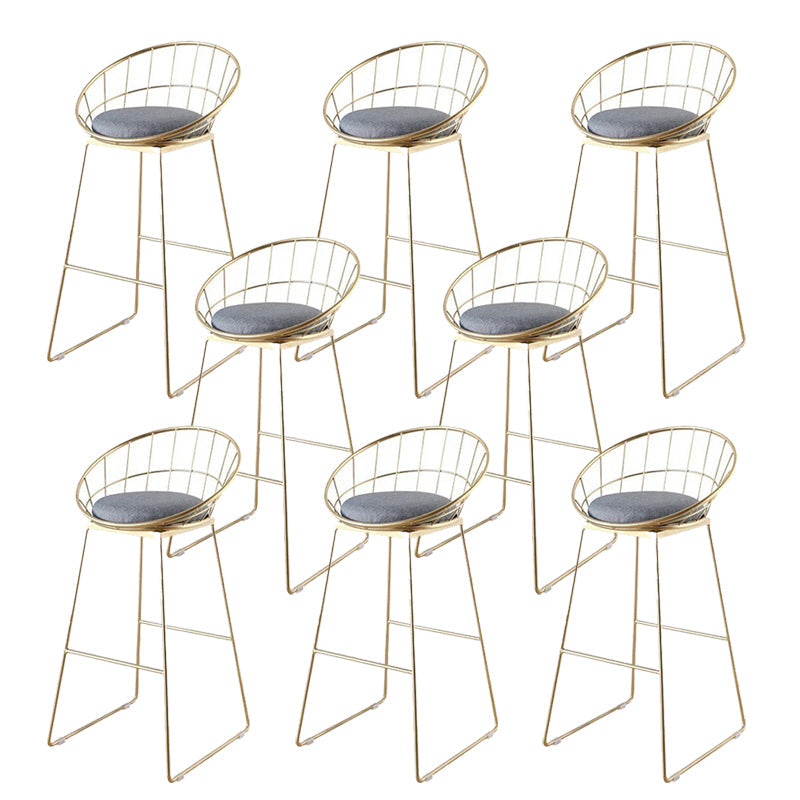 Glam Style Low Back Dining Stools Metal Bar Stools with Footrest