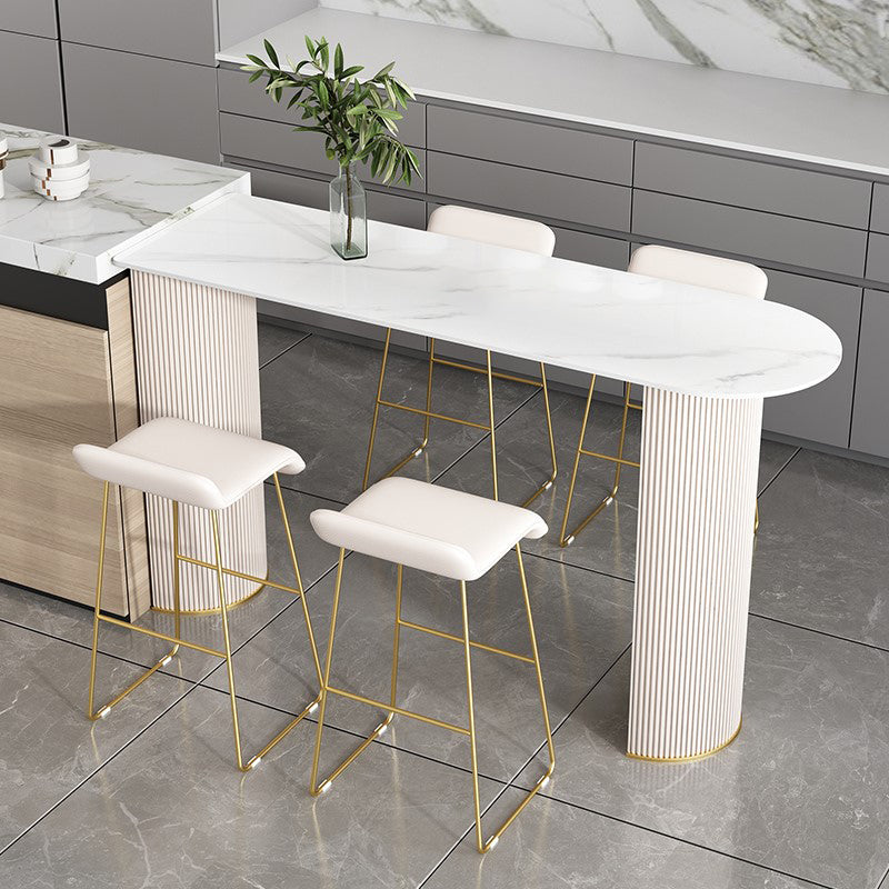 Industrial Free Form Bar Height Table Stone and Iron Bar Table with Double Pedestal 70.9"L x 15.7"W x 41.3"H White Without Chairs Clearhalo 'Bar Furniture' 'Bar Tables' 'bar_tables' 'furn' 'furn_bar_tables' 'Furniture' 'Kitchen & Dining Furniture' 6748388