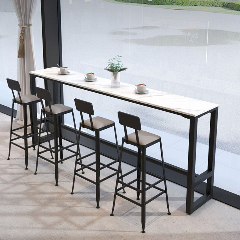 Rectangle Faux Marble Bar Height Table Contemporary Trestle Base Bar Table 102.4"L x 15.7"W x 41.3"H Black Without Chairs Clearhalo 'Bar Furniture' 'Bar Tables' 'bar_tables' 'furn' 'furn_bar_tables' 'Furniture' 'Kitchen & Dining Furniture' 6748421
