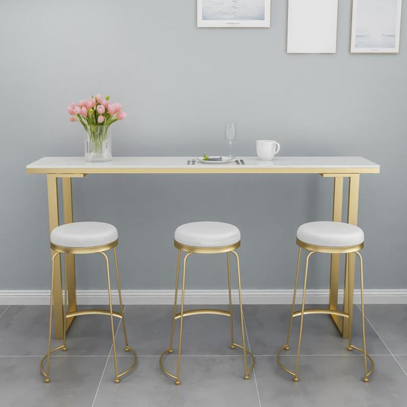 Modern Faux Marble Bistro Bar Table Rectangle Metal Base Bar Table 78.7"L x 15.7"W x 41.3"H White Without Chairs Clearhalo 'Bar Furniture' 'Bar Tables' 'bar_tables' 'furn' 'furn_bar_tables' 'Furniture' 'Kitchen & Dining Furniture' 6748545