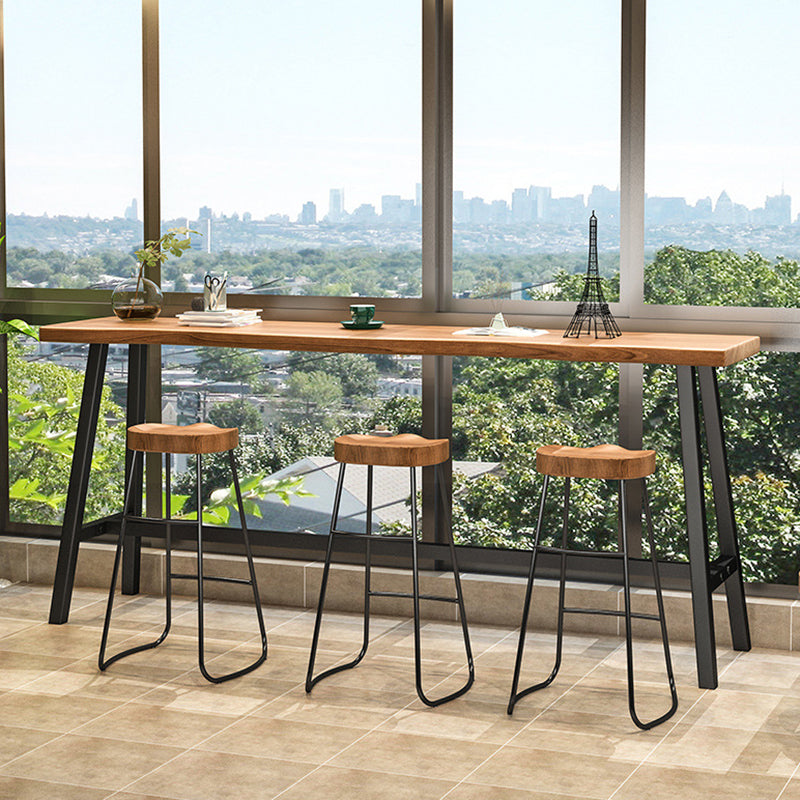 Rectangle Wood Bar Table Trestle Base Dining Table for Kitchen Living Room 94.5"L x 17.7"W x 41.3"H Without Chairs Clearhalo 'Bar Furniture' 'Bar Tables' 'bar_tables' 'furn' 'furn_bar_tables' 'Furniture' 'Kitchen & Dining Furniture' 6748891