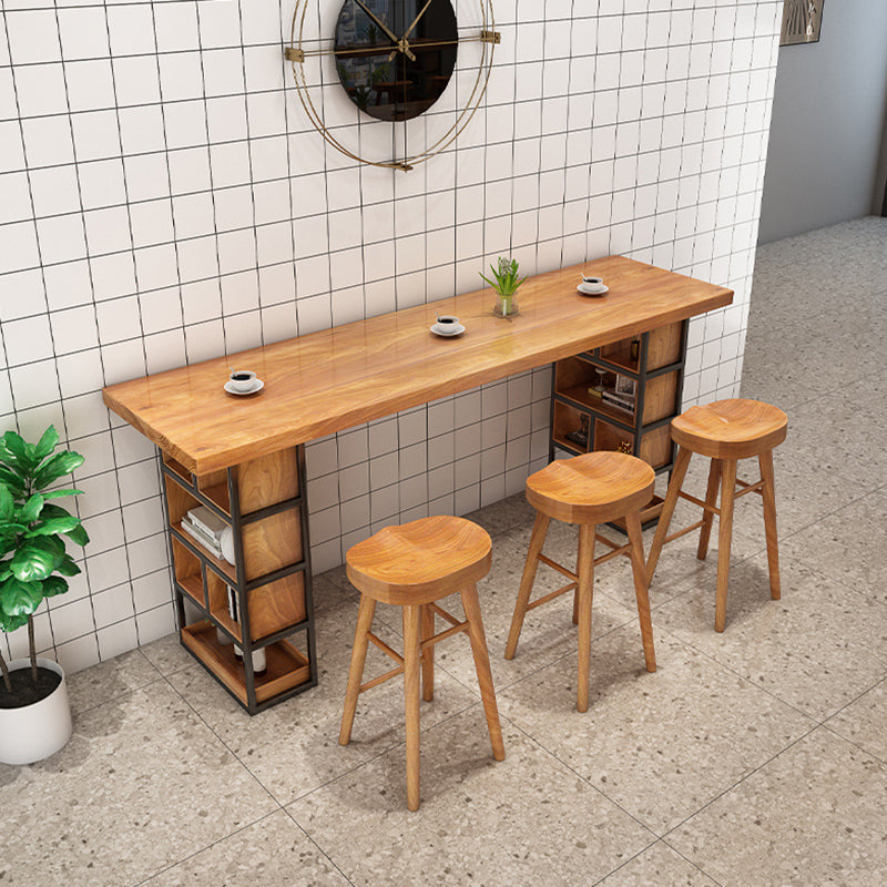 Modern Wood Bar Table Tulip Dining Table with Storage Shelves 63"L x 19.7"W x 41.3"H Without Chairs Clearhalo 'Bar Furniture' 'Bar Tables' 'bar_tables' 'furn' 'furn_bar_tables' 'Furniture' 'Kitchen & Dining Furniture' 6748951