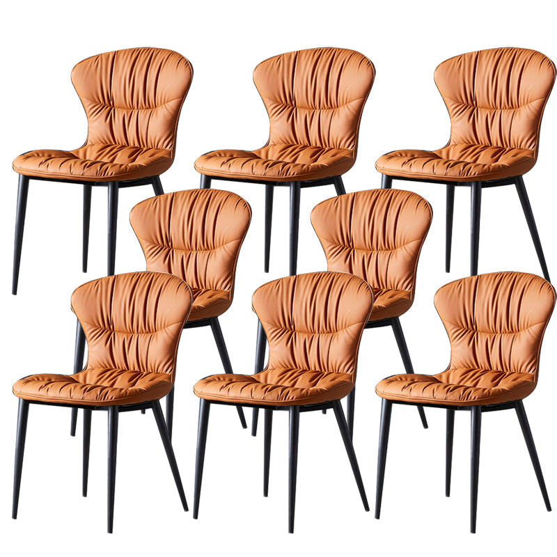 Silla de comedor de cuero falso silla sin brazo con piernas negras