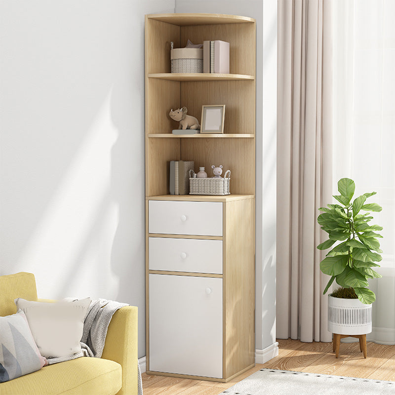 Contemporary Accent Cabinet with Drawers and 1 Wooden Door and Shelves 16"L x 16"W x 71"H Natural 2 Clearhalo 'Cabinets & Chests' 'cabinets_chests' 'furn' 'furn_cabinets_chests' 'Furniture' 'Living Room Furniture' 6753069