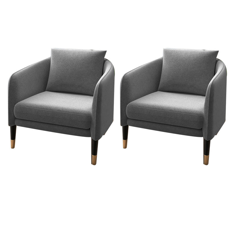 25.19" Wide Linen Barrel Accent Chair Pillow Back 4 Legs Barrel Chair Grey 2 Piece Set Clearhalo 'Accent Chairs' 'accent_chairs' 'Chairs & Seating' 'furn' 'furn_accent_chairs' 'Furniture' 'Living Room Furniture' 6753126
