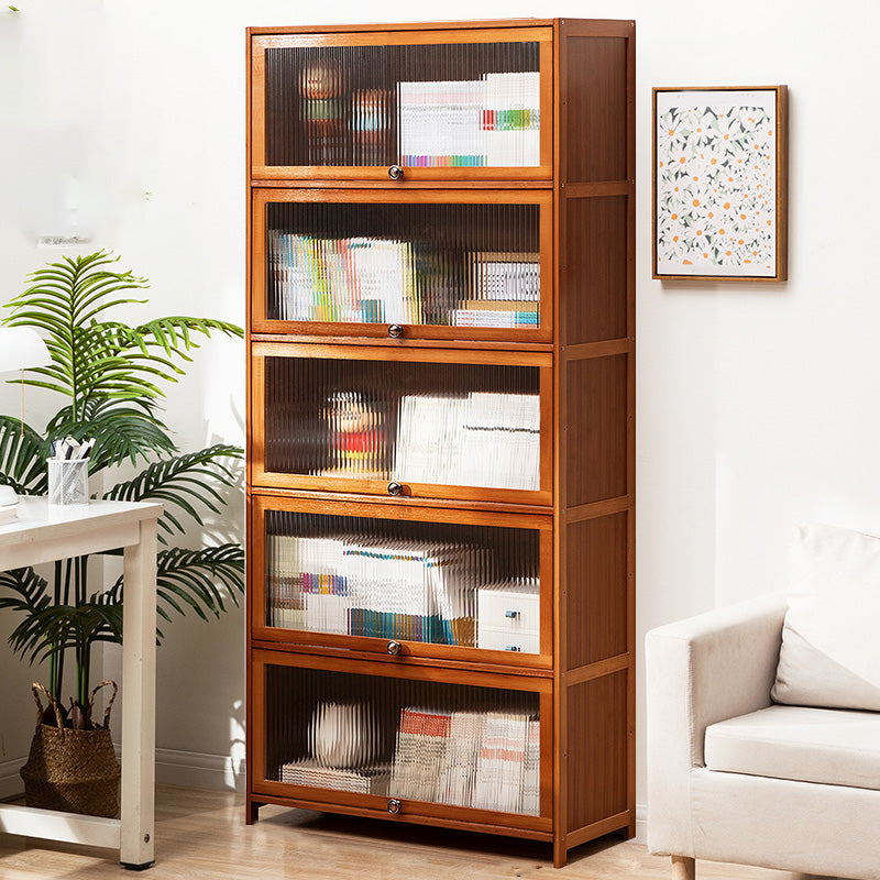 Contemporary Brown Accent Cabinet with Acrylic Doors Rectangle Cabinet 31.5"L x 12.6"W x 67.7"H Clearhalo 'Cabinets & Chests' 'cabinets_chests' 'furn' 'furn_cabinets_chests' 'Furniture' 'Living Room Furniture' 6753255