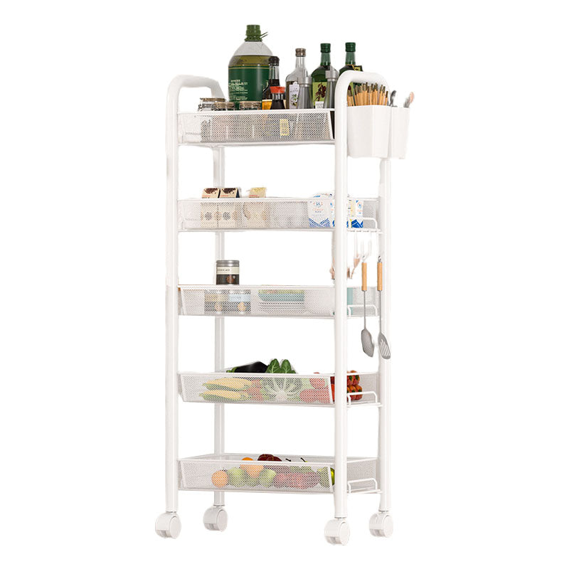 Metal Dining Room Prep Table Open Shelves Rolling Kitchen Trolley 16"L x 13"W x 30"H White Clearhalo 'furn' 'furn_kitchen_islands_carts' 'Furniture' 'Kitchen & Dining Furniture' 'Kitchen Islands & Carts' 'kitchen_islands_carts' 6755516