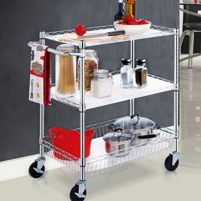 Open Shelves Kitchen Trolley Home Dining Modern Prep Table with Casters 27"L x 14"W x 32"H Clearhalo 'furn' 'furn_kitchen_islands_carts' 'Furniture' 'Kitchen & Dining Furniture' 'Kitchen Islands & Carts' 'kitchen_islands_carts' 6755534