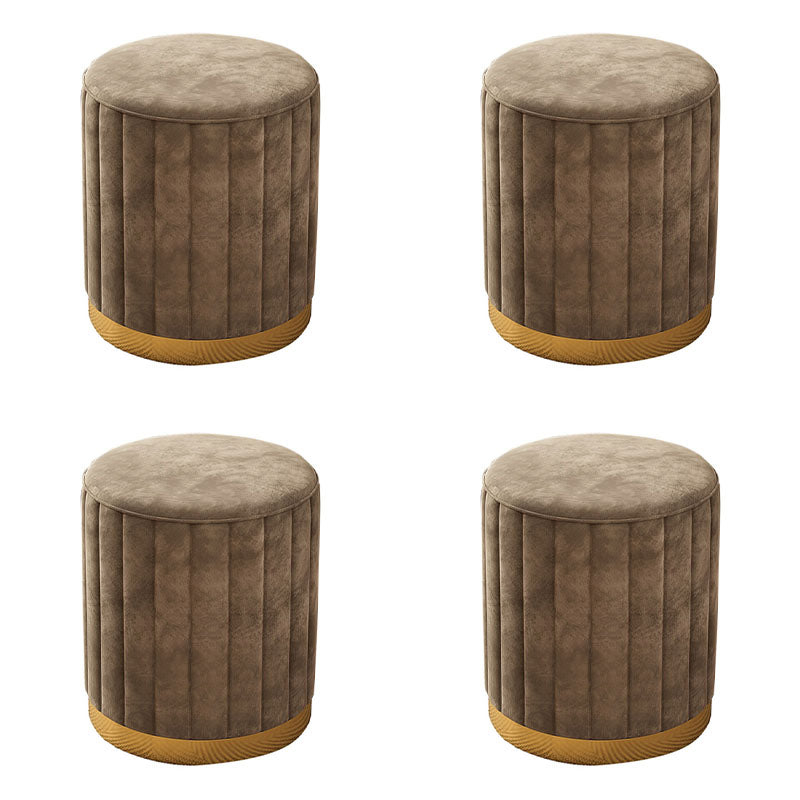 Glam Pouf Ottoman Velvet Upholstered Solid Color Cylinder Shape Ottoman Brown 4 Piece Set Clearhalo 'furn' 'furn_ottomans_poufs' 'Furniture' 'Living Room Furniture' 'Ottomans & Poufs' 'ottomans_poufs' 6755912